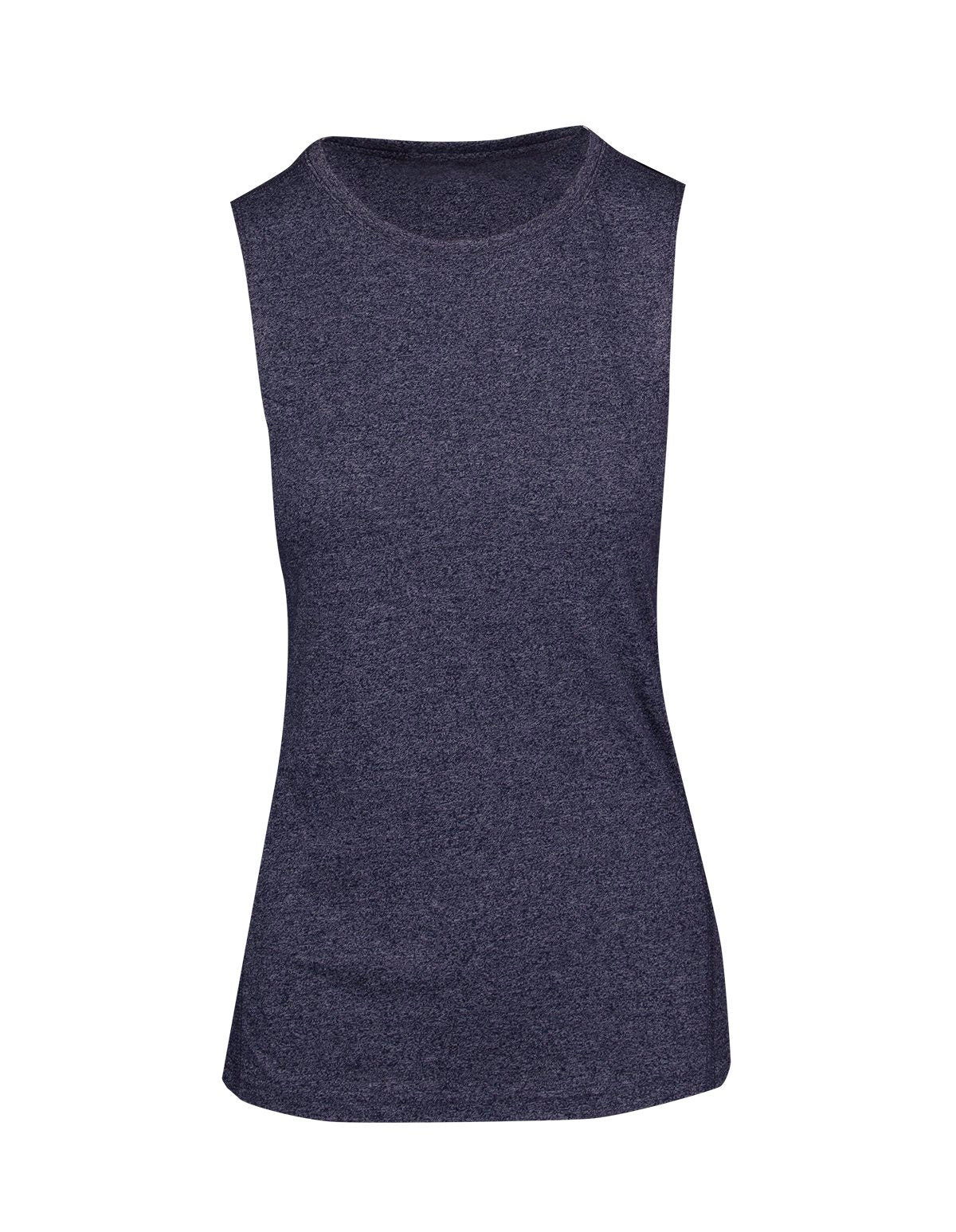 Womens Heather SLEEVELESS Tee - Greatness Range - Navy Heather - Front