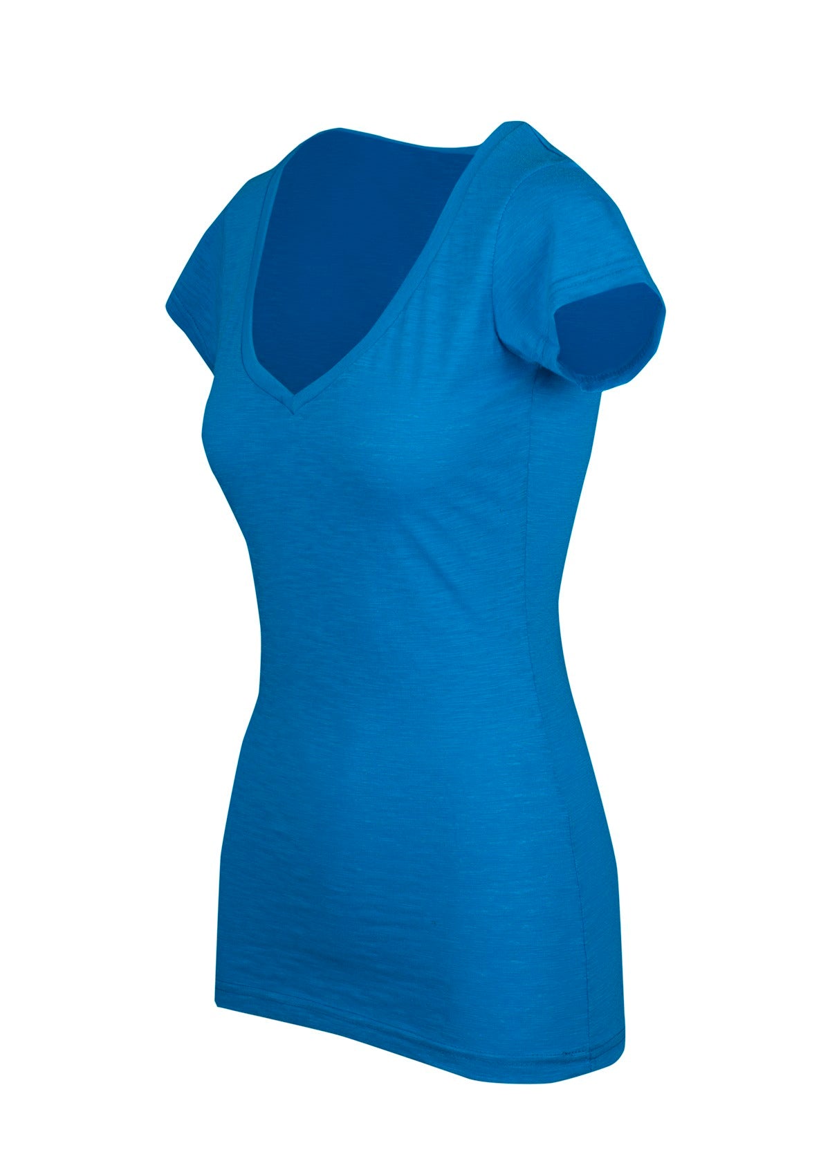 Women's Raw Cotton Wave V Neck Tshirt - Azure - Side