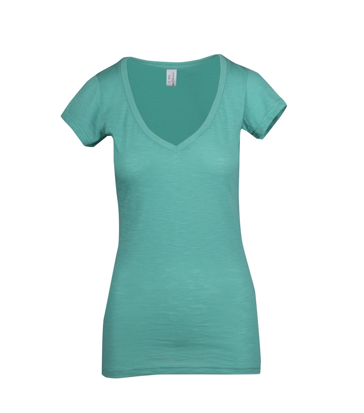 Women's Raw Cotton Wave V Neck Tshirt - Fruit Green - Front