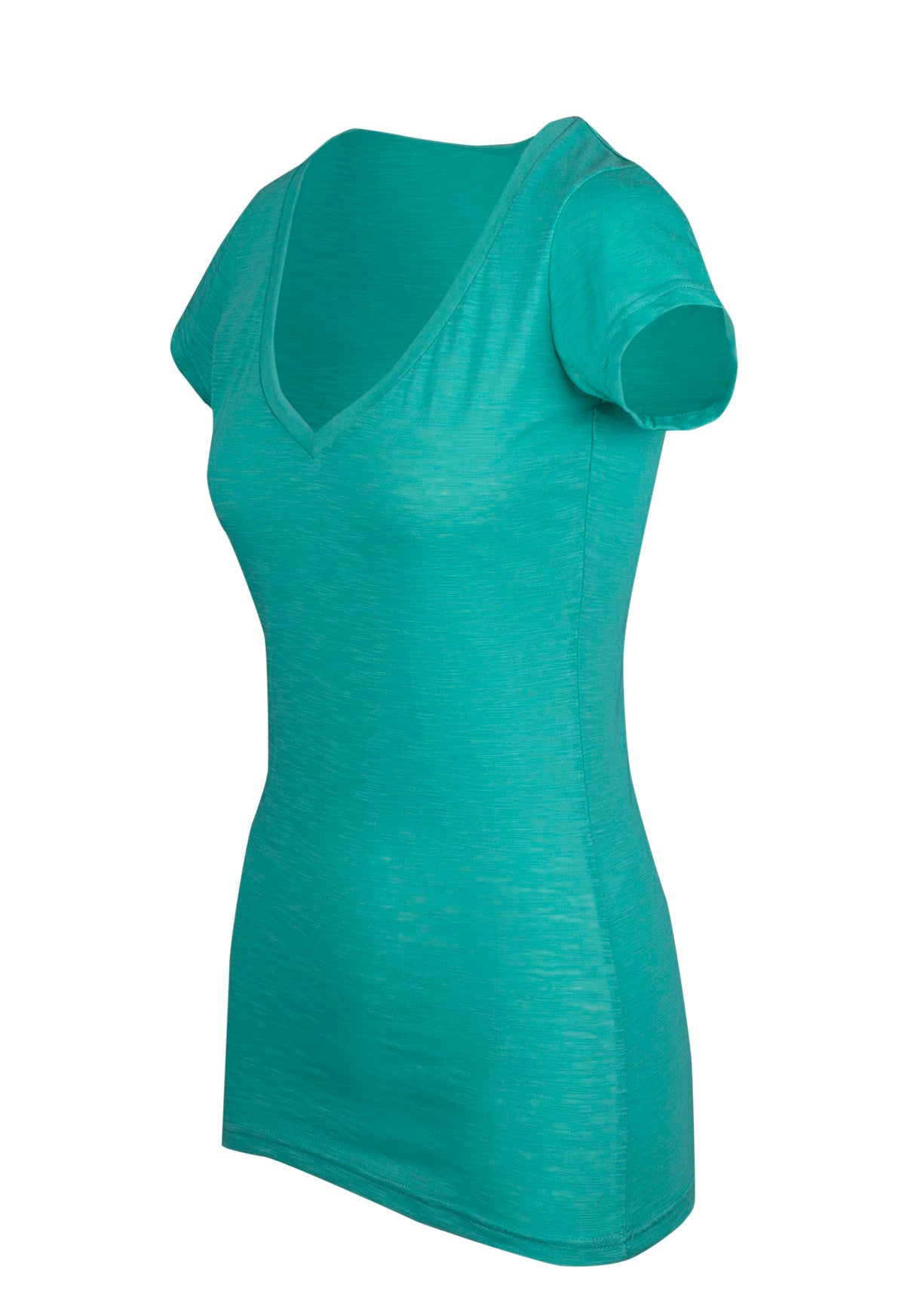 Women's Raw Cotton Wave V Neck Tshirt - Fruit Green - Side