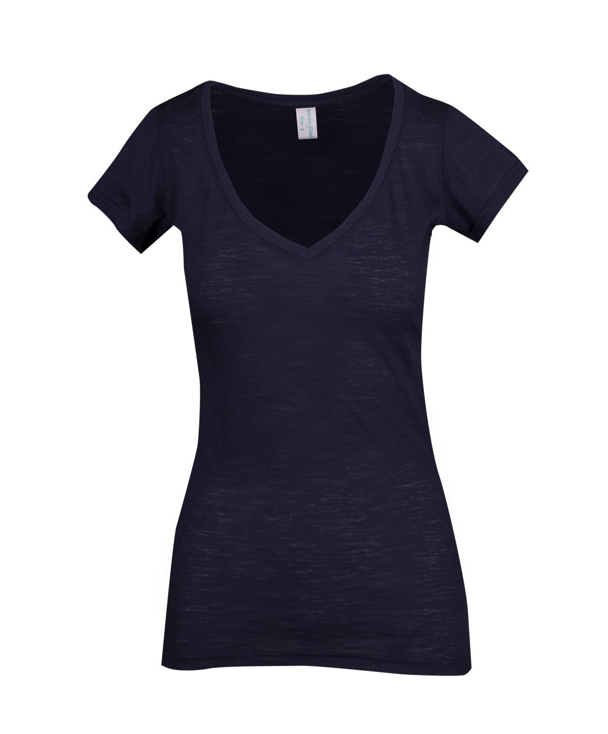 Women's Raw Cotton Wave V Neck Tshirt - Navy Blue - Front