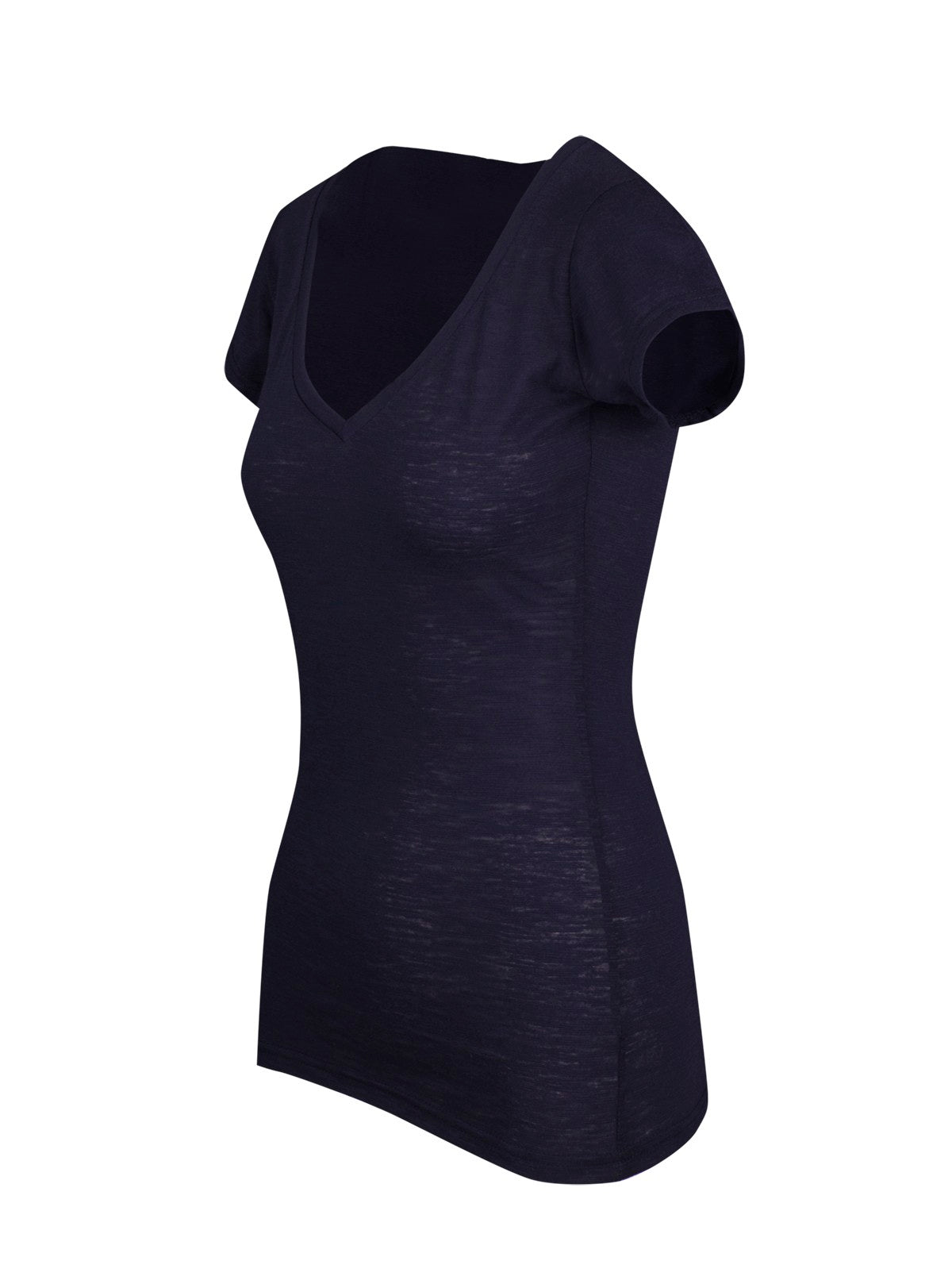 Women's Raw Cotton Wave V Neck Tshirt - Navy Blue - Side