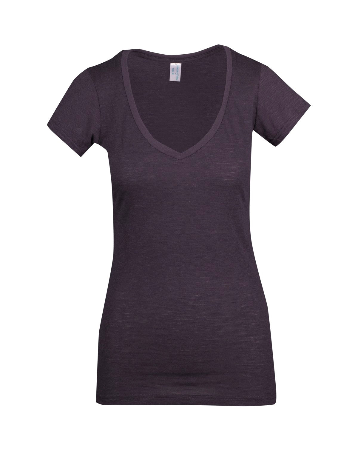 Women's Raw Cotton Wave V Neck Tshirt - New Charcoal - Front