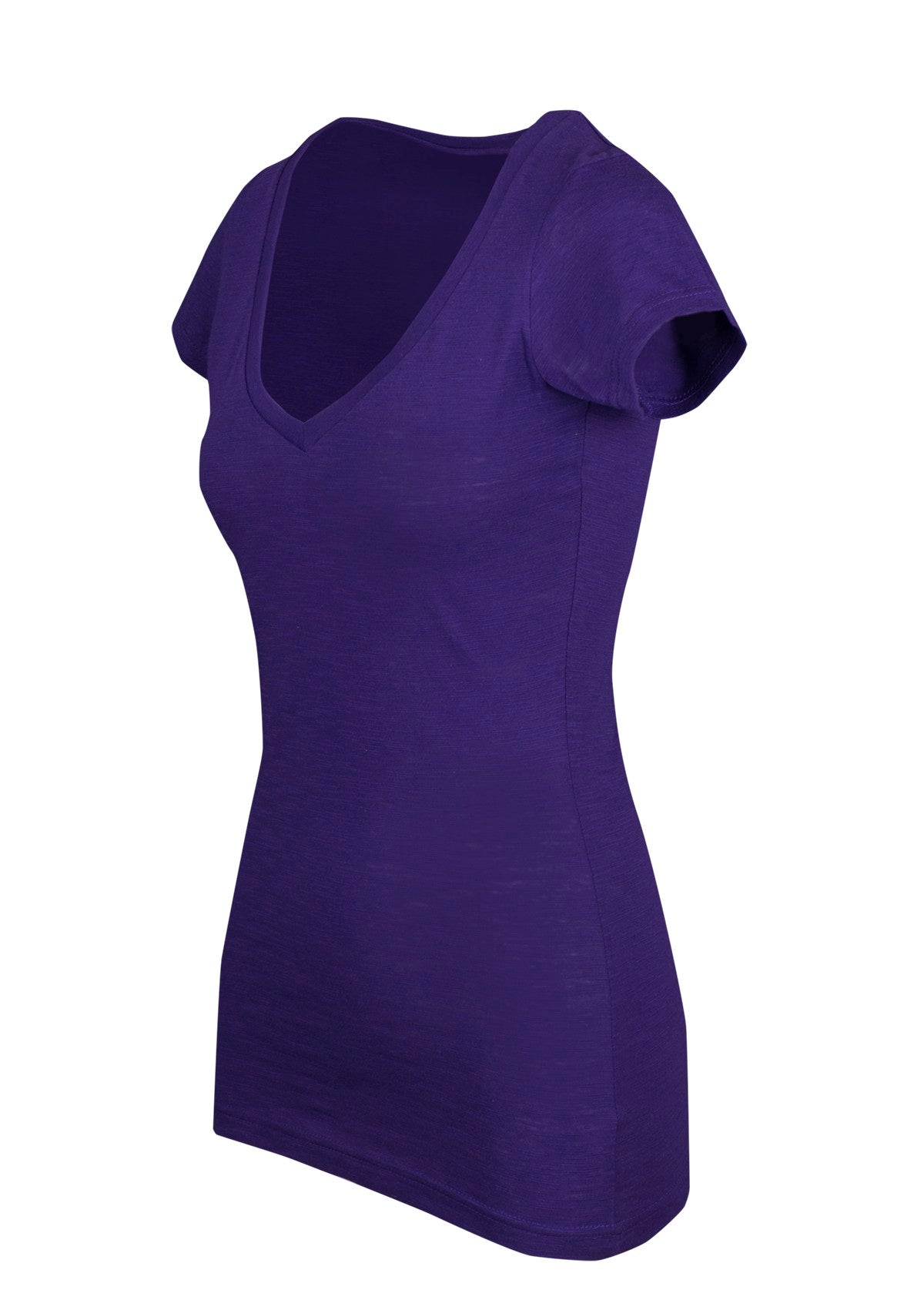 Women's Raw Cotton Wave V Neck Tshirt - New Grape - Side