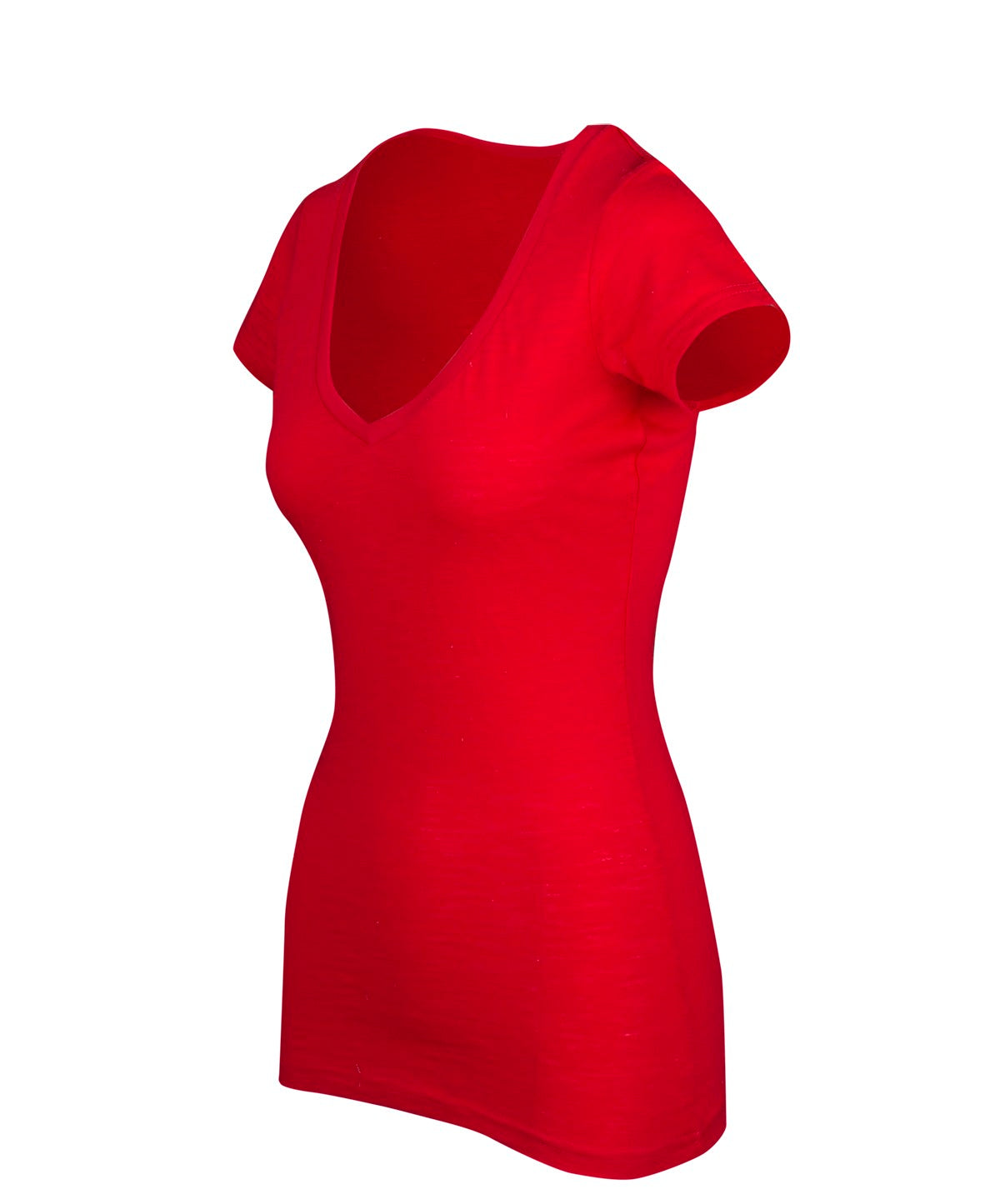 Women's Raw Cotton Wave V Neck Tshirt - Red - Side