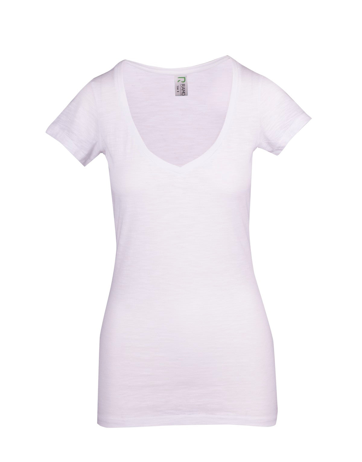 Women's Raw Cotton Wave V Neck Tshirt - White - Front