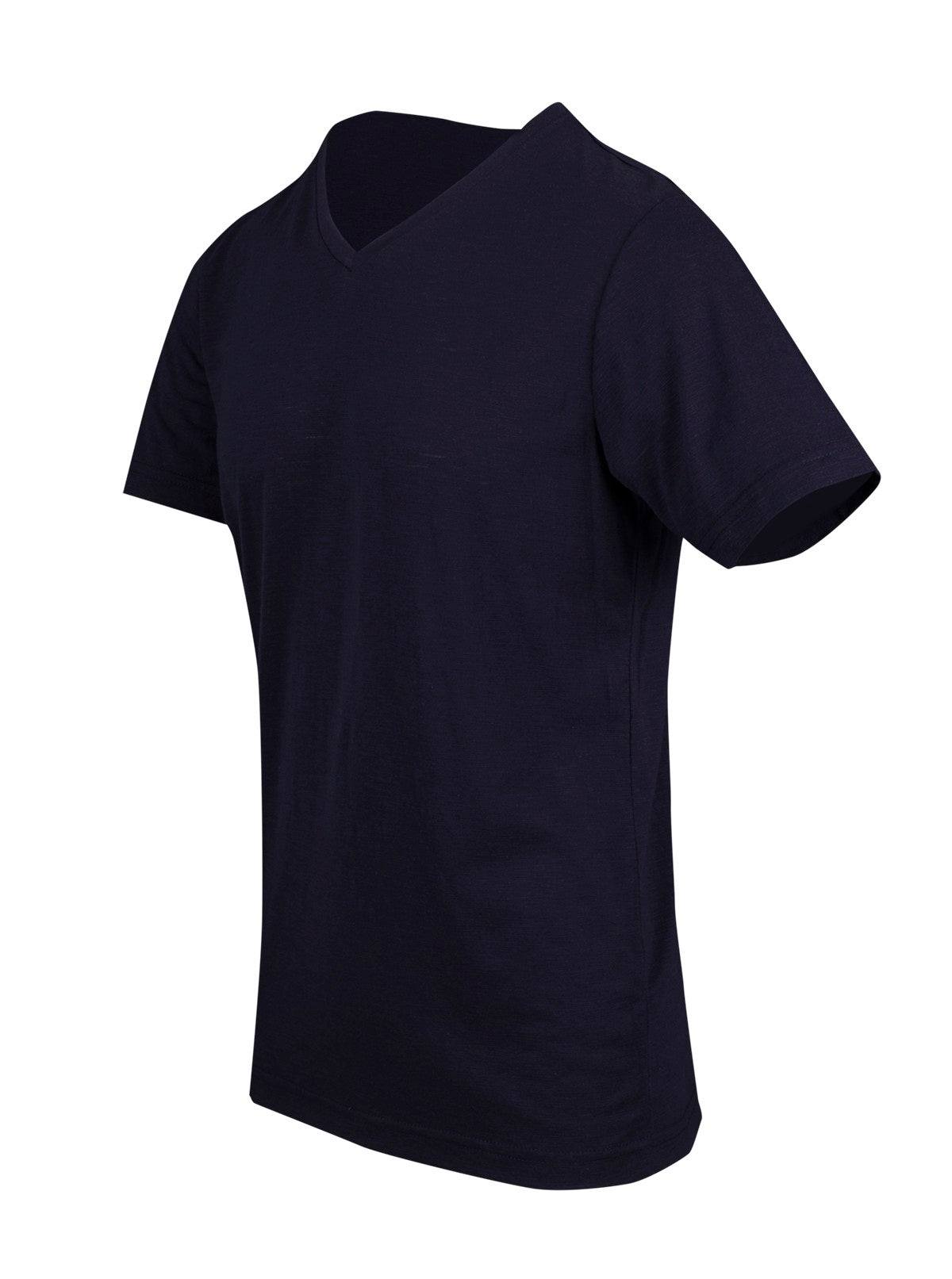 Men's  / Unisex Raw Cotton Wave  V Neck T-shirt - Navy Blue - Side