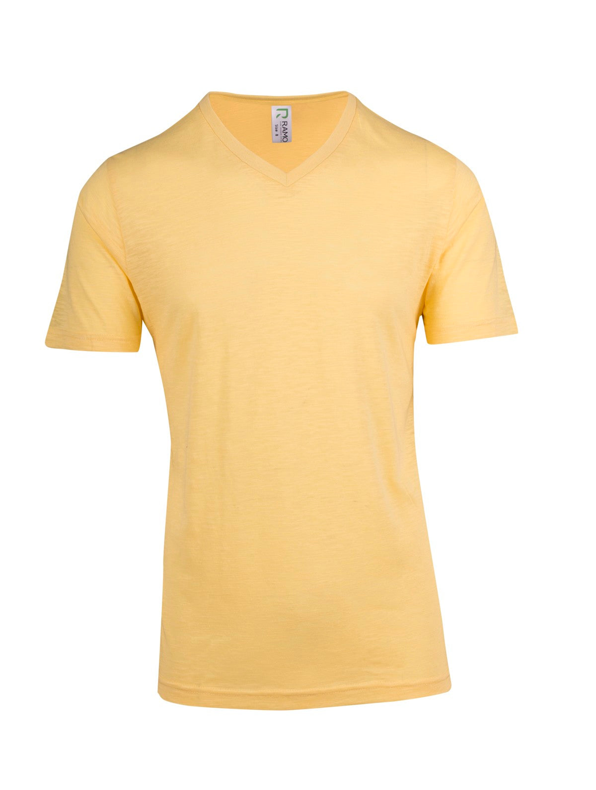 Men's  / Unisex Raw Cotton Wave  V Neck T-shirt - Soft Yellow - Front