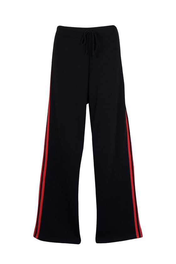 Womens Striped Track Pants - Black/Red - Front
