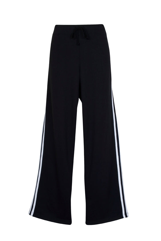 Womens Striped Track Pants - Black/White - Front