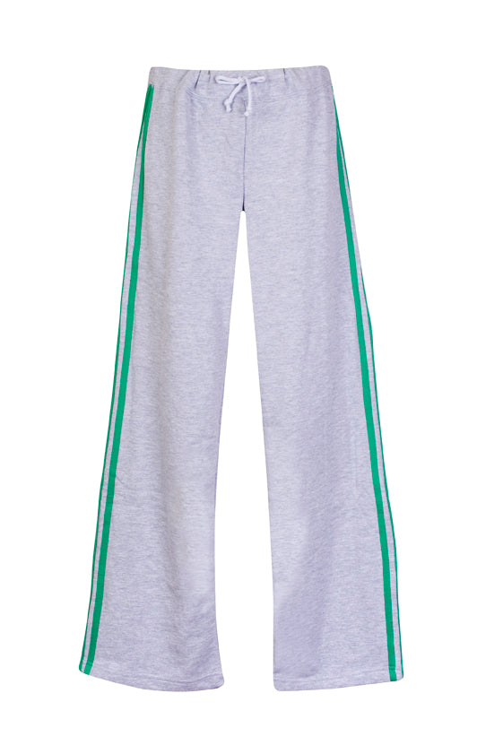 Womens Striped Track Pants - Grey Marl/Kelly Green - Front