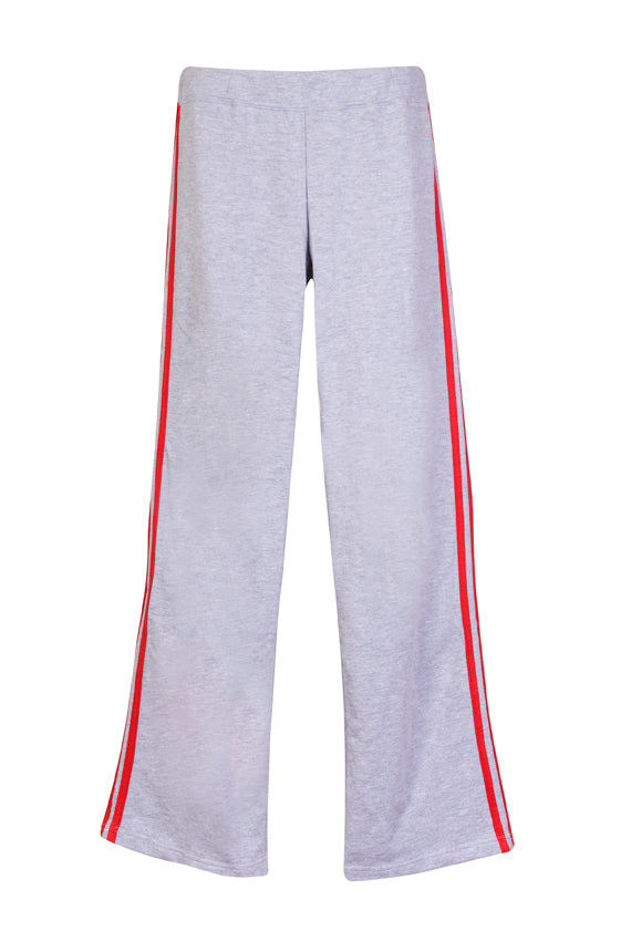 Womens Striped Track Pants - Grey Marl/Red - Front