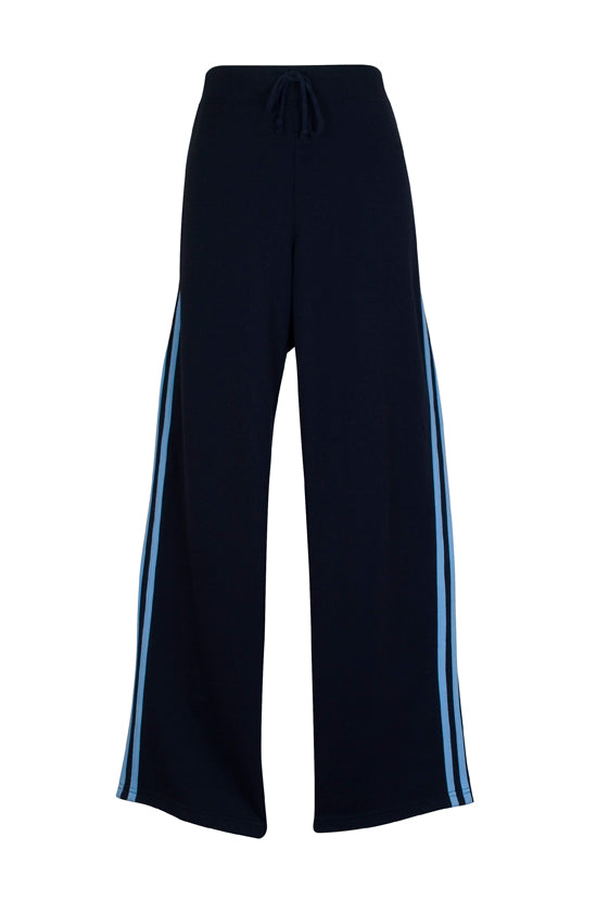 Womens Striped Track Pants - Navy/Sky Blue - Front