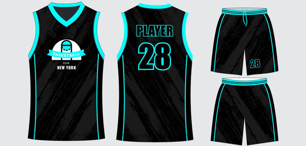 Sublimated basketball uniform design #601: jersey front, back and shorts