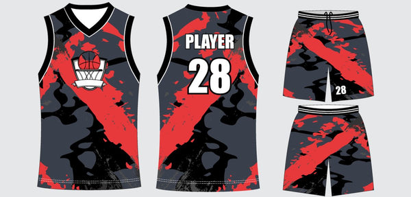Sublimated basketball uniform design #603: jersey front, back and shorts