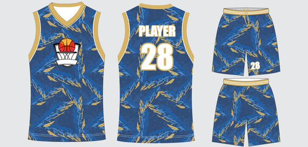 Sublimated basketball uniform design #604: jersey front, back and shorts