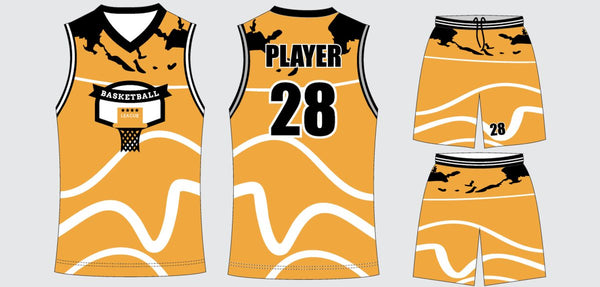 Sublimated basketball uniform design #605: jersey front, back and shorts