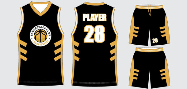 Sublimated basketball uniform design #607: jersey front, back and shorts