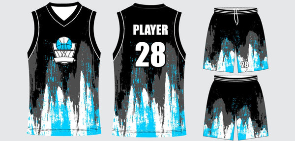 Sublimated basketball uniform design #608: jersey front, back and shorts