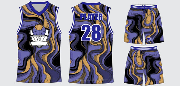 Sublimated basketball uniform design #611: jersey front, back and shorts