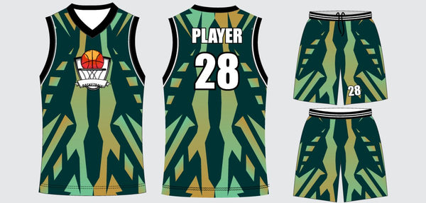 Sublimated basketball uniform design #614: jersey front, back and shorts
