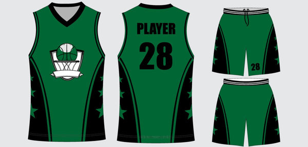 Sublimated basketball uniform design #615: jersey front, back and shorts