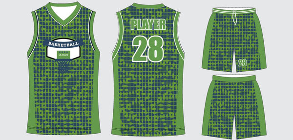 Sublimated basketball uniform design #624: jersey front, back and shorts