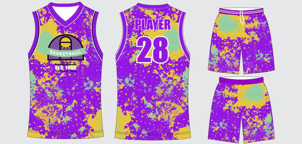 Sublimated basketball uniform design #625: jersey front, back and shorts