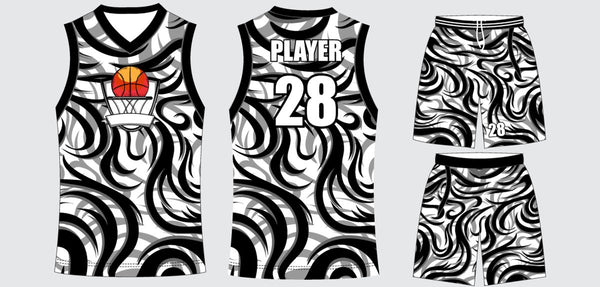 Sublimated basketball uniform design #626: jersey front, back and shorts