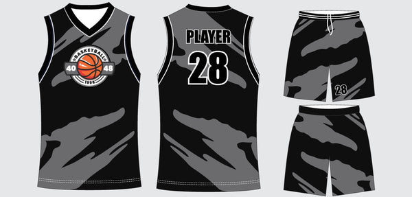 Sublimated basketball uniform design #627: jersey front, back and shorts