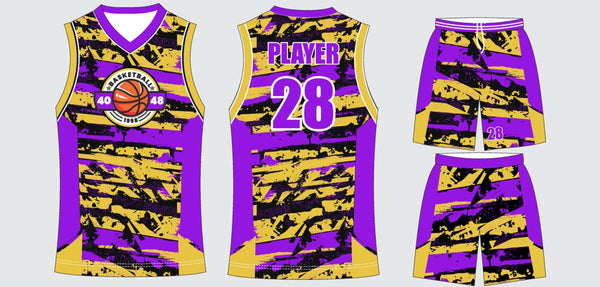 Sublimated basketball uniform design #629: jersey front, back and shorts