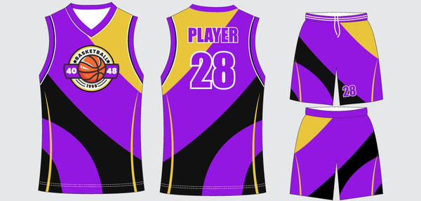 Sublimated basketball uniform design #630: jersey front, back and shorts