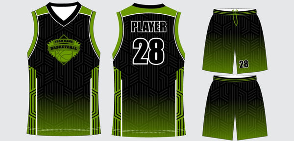 Sublimated basketball uniform design #633: jersey front, back and shorts