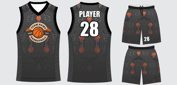 Sublimated basketball uniform design #635: jersey front, back and shorts