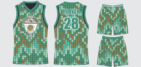 Sublimated basketball uniform design #638: jersey front, back and shorts