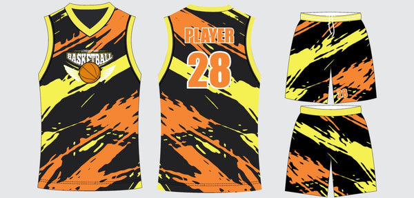 Sublimated basketball uniform design #639: jersey front, back and shorts