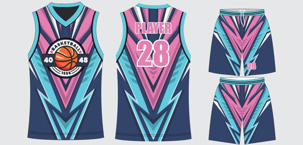 Sublimated basketball uniform design #642: jersey front, back and shorts