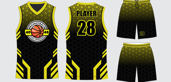 Sublimated basketball uniform design #644: jersey front, back and shorts