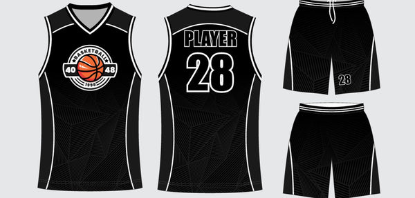 Sublimated basketball uniform design #646: jersey front, back and shorts