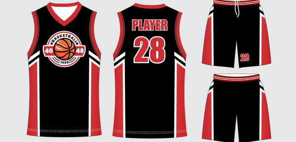 Sublimated basketball uniform design #649: jersey front, back and shorts