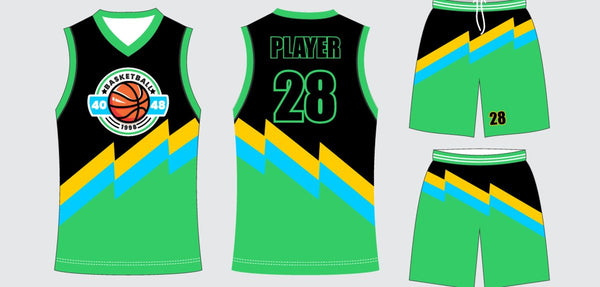 Sublimated basketball uniform design #650: jersey front, back and shorts