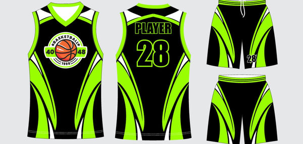 Sublimated basketball uniform design #651: jersey front, back and shorts