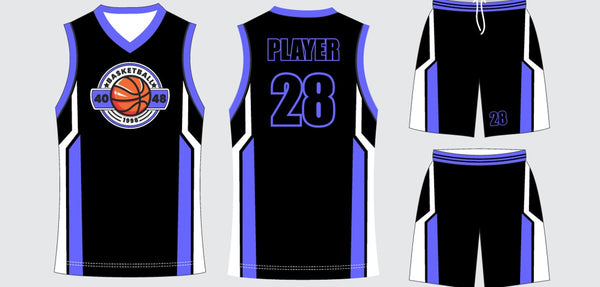 Sublimated basketball uniform design #652: jersey front, back and shorts