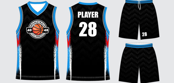 Sublimated basketball uniform design #653: jersey front, back and shorts
