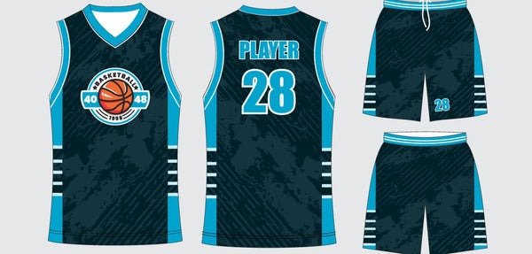 Sublimated basketball uniform design #656: jersey front, back and shorts
