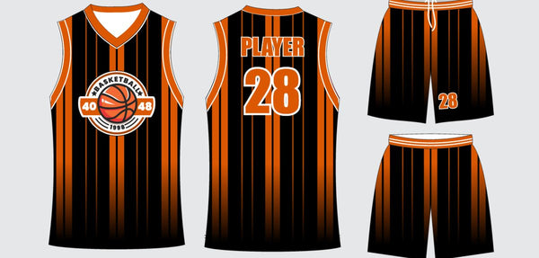Sublimated basketball uniform design #657: jersey front, back and shorts