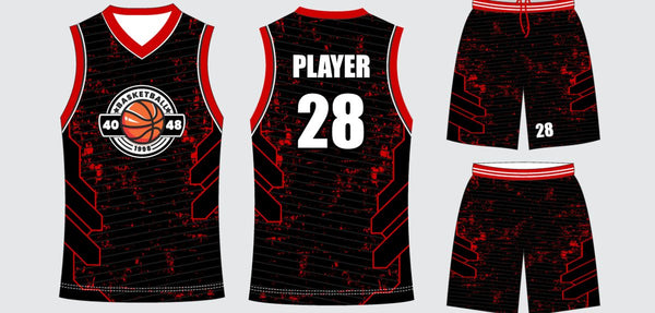 Sublimated basketball uniform design #661: jersey front, back and shorts