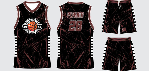 Sublimated basketball uniform design #663: jersey front, back and shorts