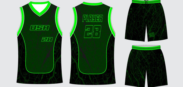 Sublimated basketball uniform design #664: jersey front, back and shorts