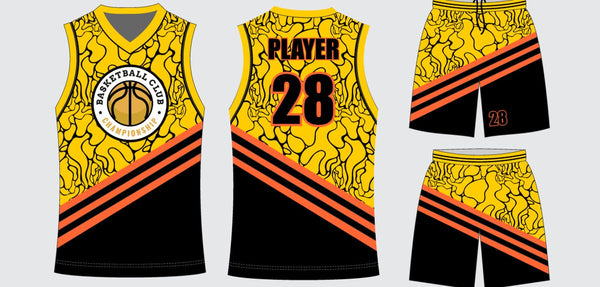 Sublimated basketball uniform design #665: jersey front, back and shorts